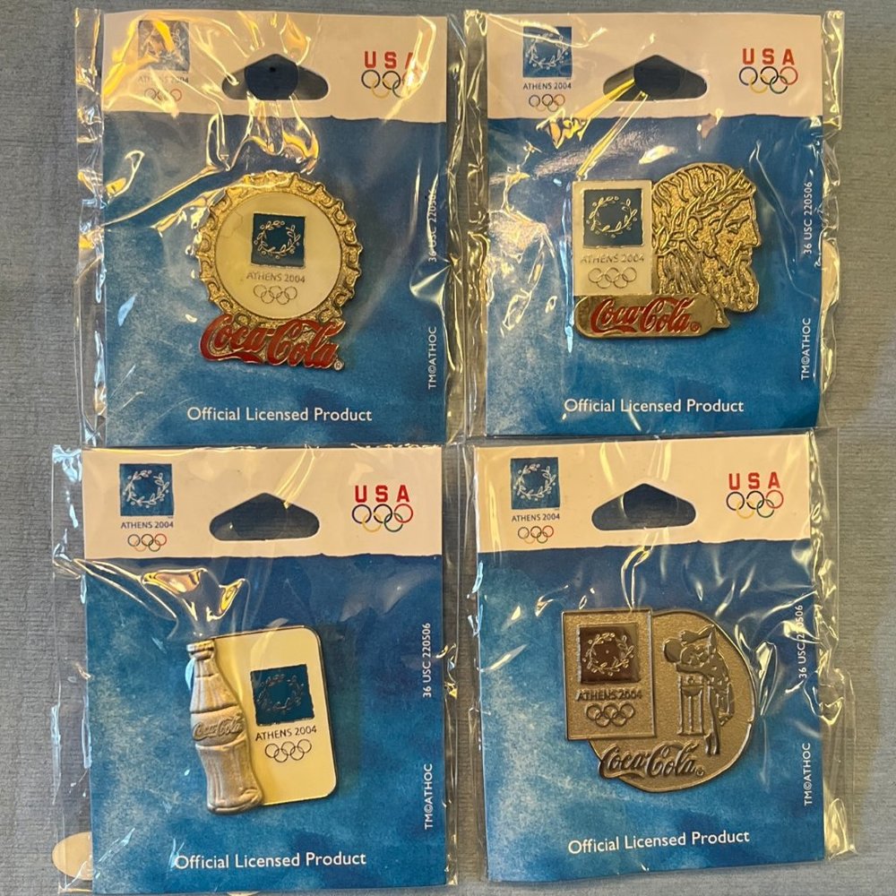 Lot of 4 Coca-Cola Olympic Pins ~ 2004  Athens Games